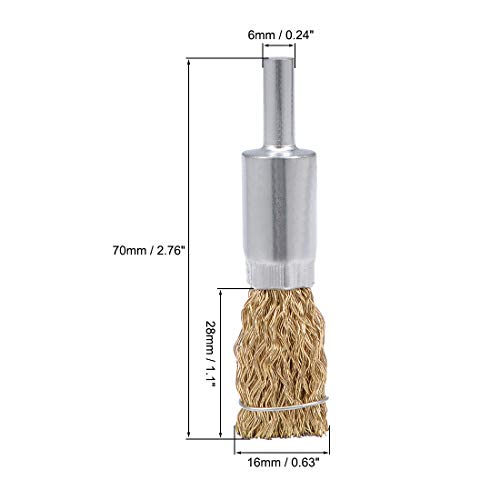 Image of uxcell 16mm Wire Wheel Brush Cup Copper Plated Crimped Steel with Shank 0.012-inch Wire Dia 6 Pcs