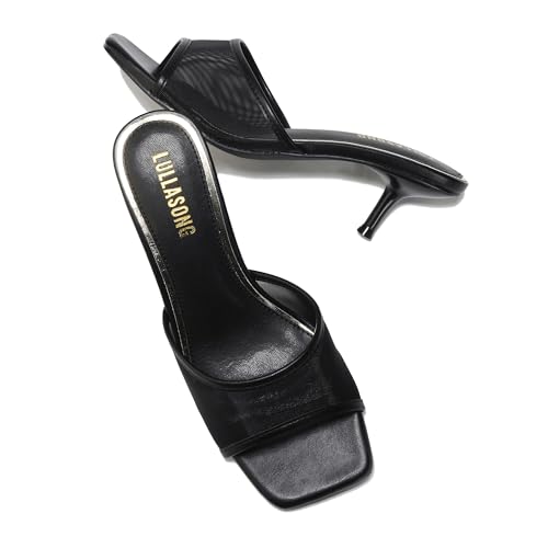 Image of LULLASONG Women's Kitten Heels Sandals Low Heels Slip On Slides 2 Inch Heeled Square Open Toe Sandals for Women