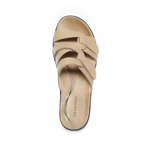 Image of DREAM PAIRS Women Arch Support Slide Sandals Adjustable Straps Slip On Wedge Sandals Casual Comfort Lightweight Flat Slides