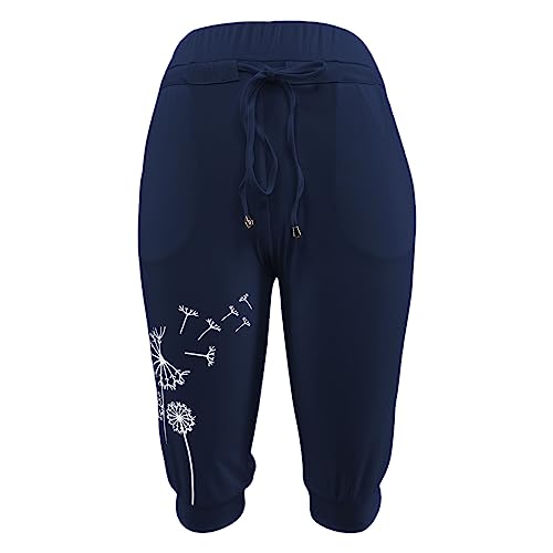 Calça capri feminina de cor lisa, esportiva, ioga, cintura alta, corda, média, longa, plus size, cal