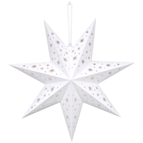 Étoile en papier de Noël à 7 branches - 45 cm de diamètre - Blanc - Étoiles pliantes - Abat-jour en papier pour fenêtre - Décoration de Noël