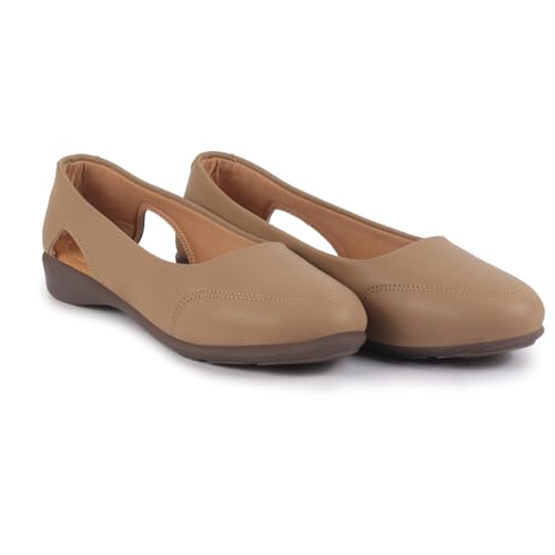 Image of FAUSTO Women Stylish Backless Casual Ballets | Low Heel Cut-Out Slip-On Ballerinas | Comfortable Walking Flats Sandals | Memory Cusion Insole