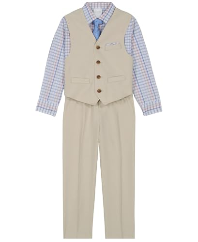 Van Heusen Boys 4-Piece Formal Suit Set, Vest, Pants, Collared Dress Shirt, and Tie