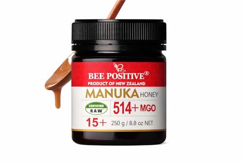 Image of Certified RAW Premium Manuka Honey MGO 514+ | 100% Natural New Zealand Honey | Premium Grade 15+ | BPA Free Jar | Made with Love & Packed in New Zealand (NZ) | BEE POSITIVE Manuka Honey (250G)