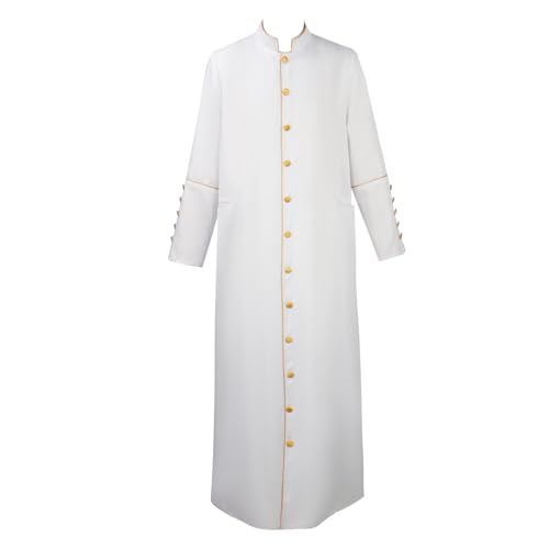 Men's Cassock Minister Robe Clergy Church Stand Collar Trench Long Coat 4 Colors