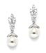 Mariell Light Ivory Pearl Drop Vintage Wedding Earrings with Platinum Plated Cubic Zirconia Marquis