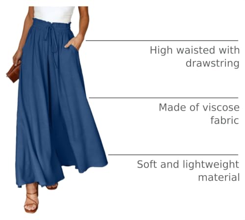 Image of Dokotoo Pants for Women Casual Elastic Waist Wide Leg Pants with Pockets