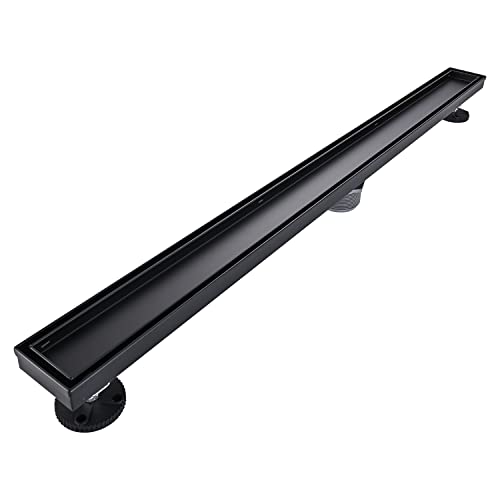 AVSIILE Linear Shower Floor Drain, Black 36 Inch 304 Stainless Steel Bathroom Drains Kit, Rectangular Shower Trench Drain with Reversable Tile-in Pattern Drain Cover & Hair Catcher