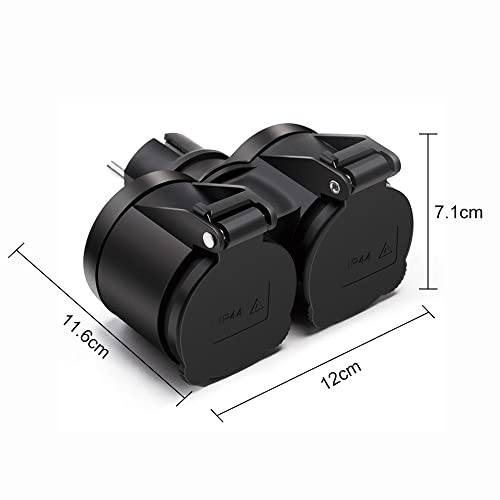 RAVPHICS Doppelstecker für Steckdose Adapter, Steckdosenadapter Mehrfachsteckdose Schwarz Geeignet für den Außenbereich Schuko Stecker 16A/250V/Max 3680W