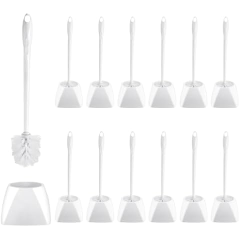 FoldTier 15 Sets Toilet Holder and Brush Set 16.14 Inch Toilet Bowl Cleaner Brush with Caddy Toilet Scrub Brush Toilet Scrubber with Long Handle for Bathroom Cleaning, Easy to Assemble (White) Cover