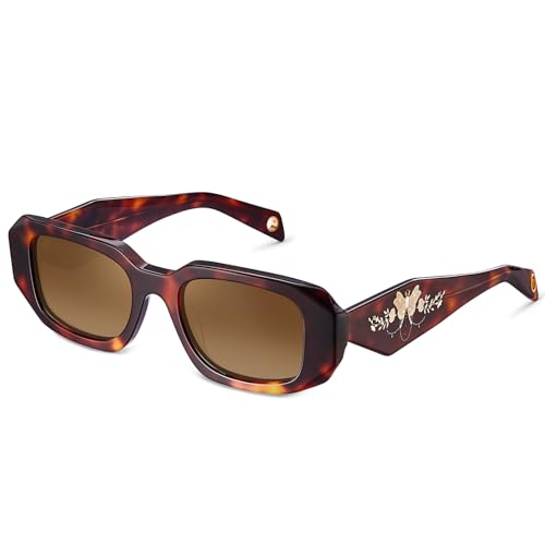 CARFIA Retro Acetate Rectangle Polarized Sunglasses for Women UV Protection, Trendy Vintage Y2K Shade Designer Sunnies