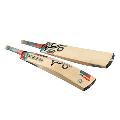 Batte cricket Kookaburra Aura 4.1 avec manche court ergonomique corail et bleu