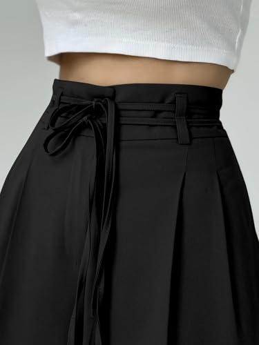 Image of Aahwan OffWhite Solid High Fabric Belt Waist Straight Korean Loose Pleated Wide Leg Trouser for Women's & Girl's