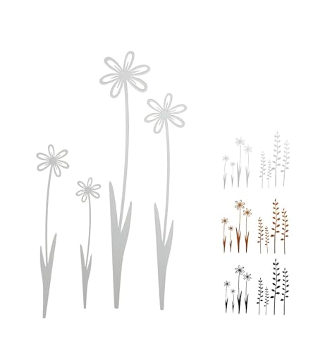 NETPROSHOP 4er Set Blumen oder Zweige zum Stecken Gartenstecker Metall Höhe ca. 15-30 cm, Farbe:Weiss, Auswahl:Blumen