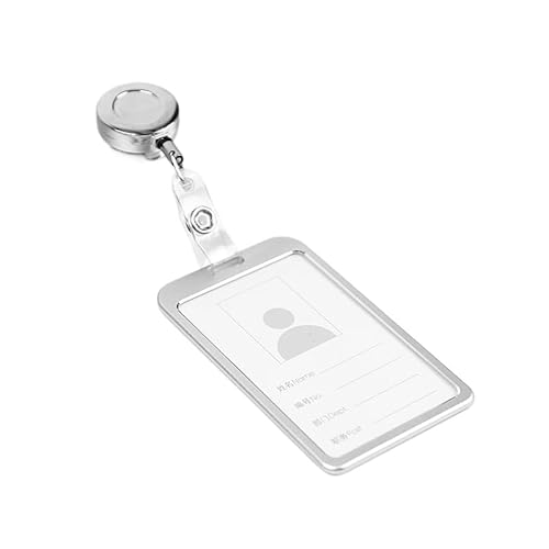 ID カード 名札クリップ ネームホルダー アルミニウム合金フレーム 格納式バッジリール 縦型 シルバー 名札ケース 社員証 落下防止 両面用 通学通勤 社員証 名刺 展示会 会議 イベント用名札 入れ 学生 観光客適用 男女兼用 (A)