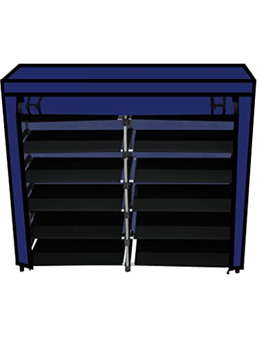 Image of Multi Utility 12 Layer Shelf Collapsible Metal Pipes with Non-Woven 100GSM Fabric Cover for Shoe /Cloth /Toy /Books Rack (Dark Blue, Metal)
