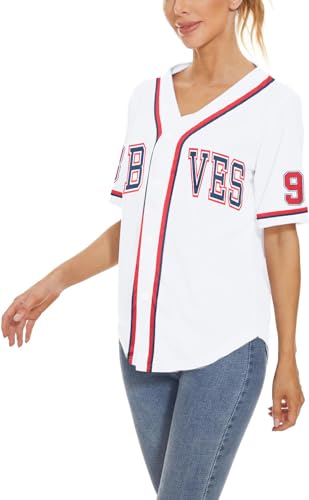 98 Baseball Shirt Women Cow Skull Graphic Fan Tshirt V Neck Country Vintage Jersey Button Down Short Sleeve Tops4