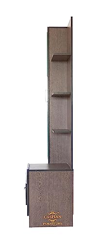 Image of CASPIAN Engineered Wood 1 Door Wardrobe Cum Vanity Dressing Table (Rainforest Brown) | Furniture with Mirror | Makeup & Accessories Storage Organizer with 4 Shelves, 1 Cabinet & 1 Drawer