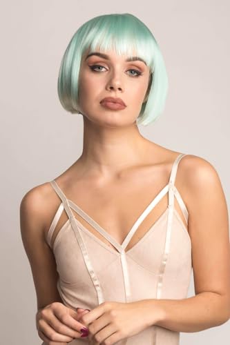 Perruque bob turquoise Eunice pour rayonner en soirée avec un ombré platine