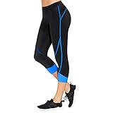 Damen Fahrradhose Gepolstert Elastizität Atmungsaktiv Frauen Radlerhose mit Polster 3/4 Tights Radfahren High Waist Leggins Yogahose Sporthose (Blau EU-XL)