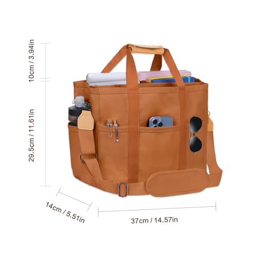 Image of Utility Large Canvas Tote Bag with 13 Pockets Compartments, Multi Crossbody Tote Bag Work Shoulder Bag Travel Bag
