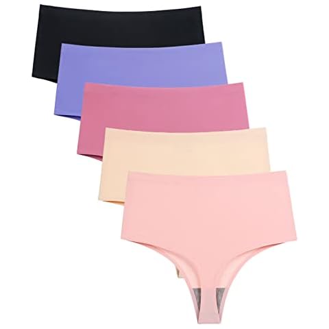 Bolivelan High Waist Thongs Seamless Comfortable Cool Panties 5 Pack (Multi, US 8) Cover