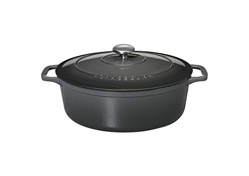 Chasseur 4735 Cocotte ovale-35 cm fonte émaillée, 8.5 liters, Caviar intérieur Noir