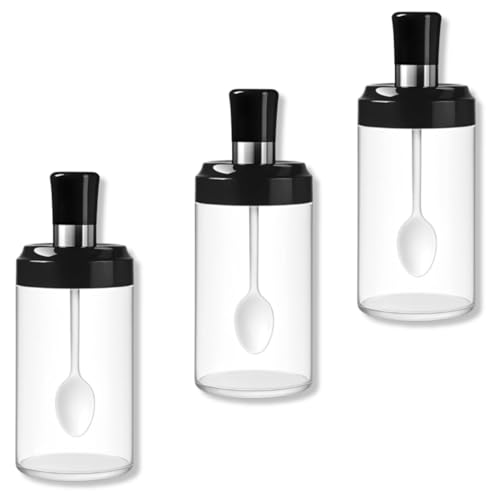 Conjunto com 03 unidades de Pote de Vidro para Especiarias com Colher Suporte para Especiarias Organizador de Especiarias