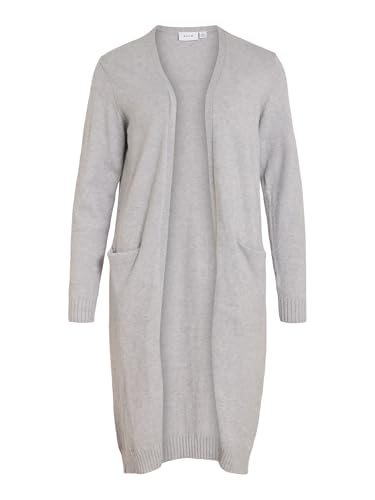 Vila Clothes Damen Strickjacke VIRIL L/S Long Knit Cardigan - NOOS 14042770, Einfarbig, Gr. 40 (Herstellergröße: L), Grau (Light Grey Melange)