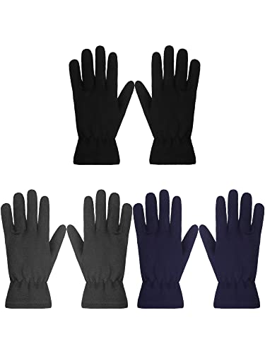 Bencailor 3 Paia Guanti Invernali in Pile Guanti Termici Caldi Morbidi con Polsini Elastici per Uomo Donna (Nero, Grigio, Blu Navy, M)
