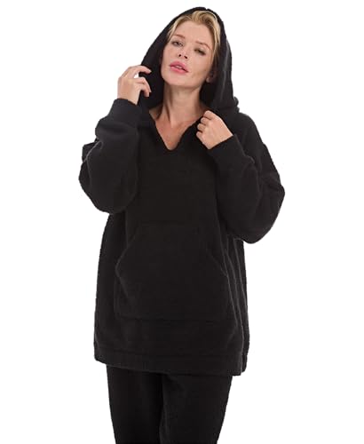 Womens Fuzzy Flannel Pajamas Sets Fleece Sherpa Pajamas Long Sleeve Softies Loungewear Set 2 Piece For Women Hooded3