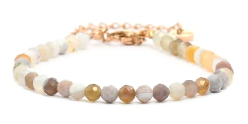 LAKADA Bracelet en agate botswana véritable pierre précieuse avec perles à facettes de 4mm - longueur réglable - bracelet en pierres précieuses porte -...