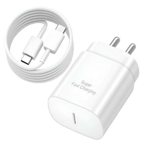 Image of Original Samsung 25W Pd Charging Adapter with Type C 1M Cable for Galaxy S25, S25 Plus, M53, F23, M14, F14, M33, A34, A54, S23 Fe, S23, S23 Plus, S24, S24 Plus & Other Devices Travel Adaptor, White