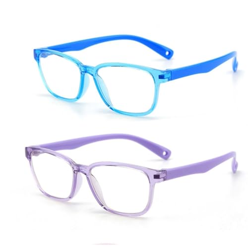Image of Kids Blue Light Blocking Glasses 2 Pack, Anti Eyestrain, Computer TV Phone Glasses for Boys Girls Age 3-9 (Transparent Purple+Transparent Blue)
