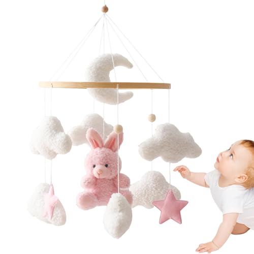 Móvil para cuna, cuna de madera móvil estrella luna oso cama juguete móvil ganchillo hecho a mano colgante de campana de viento, decoración colgante móvil juguete giratorio, cuna móvil recién nacido