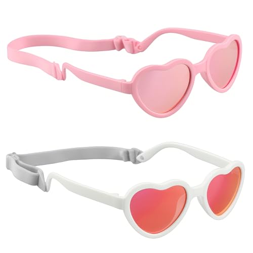 Image of 2 Pack Toddler Sunglasses Polarized with Strap for 18M+ / 2-4 Years Kids, Girls Boys Baby Glasses UV Protection