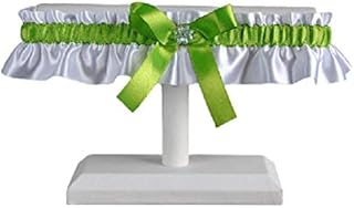 Green and white satin wedding garter with iridescent flower and rhinestone, Green satin prom garter, White and green bridal or prom lingerie, Toss or keepsake garter,Jarretière en satin vert et blanc avec fleur et pierre iridescente, Jarretelle mariage ou Prom blanche et verte, Jarretière souvenir ou pour lancer