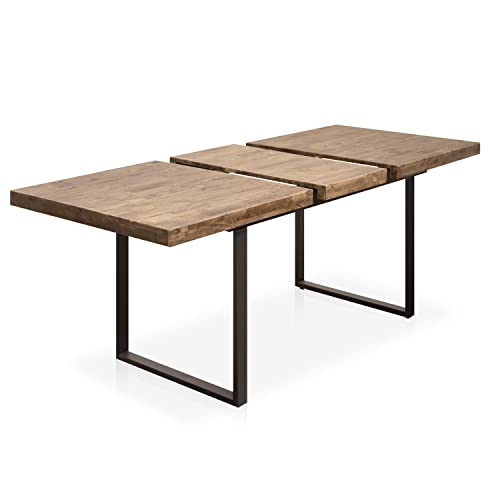 Adec Group Natural, Mesa Extensible de Comedor, Mesa de Salon o Cocina, Color Roble Boreal y Negro, Medidas: 140/180 cm (Largo) x 80 cm (Ancho) x 76 cm (Alto)
