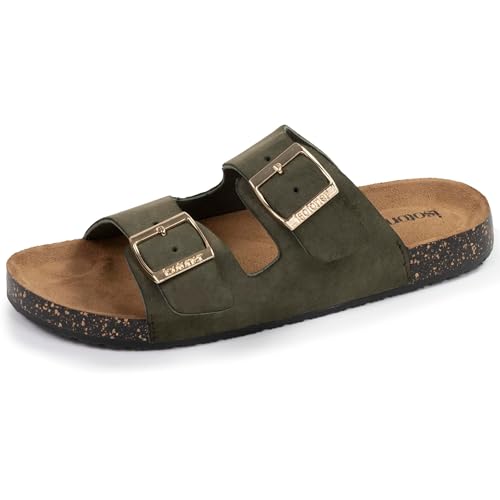 Isotoner Sandales femme à doubles brides ultra confortables, 39 EU, kaki