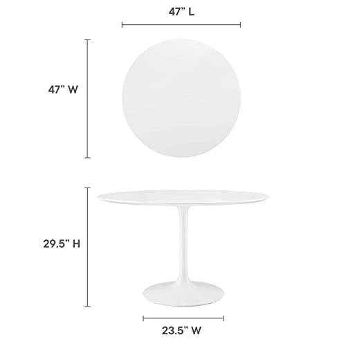 Image of Modway Lippa 47 inch Mid-Century Modern Dining Table with Round Top and Pedestal Base in White