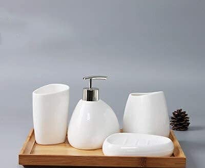 Accesorios de baño de cerámica Set Dispensador de jabón/soporte para cepillo de dientes/vaso/jabonera hisopo de algodón Aromaterapia Productos de baño (2)