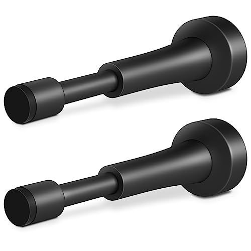 2PCS Spring Door Stoppers, Aluminum Door Stoppers for Bottom of Door, Hydraulic Shock Absorbent Technology, Matte Silicone Tip Black Door Stopper, 4.33 Inch Height