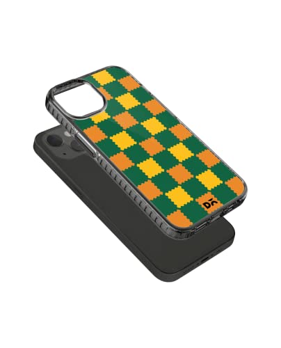 Image of DailyObjects Case for iPhone 14 Compatible with Mag-Safe Wireless Charging, Stride 2.0 Multi Green Checkerboard Slim Shockproof Back Cover with Inner Magnetic Ring