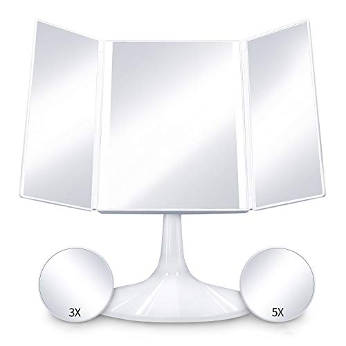 Tememdy Led Makeup Mirror with Lights, 3X/5X Magnification Vanity with Touch Screen and 180° Adjustable Stand, Brightness Travel Beauty Mirror (White)