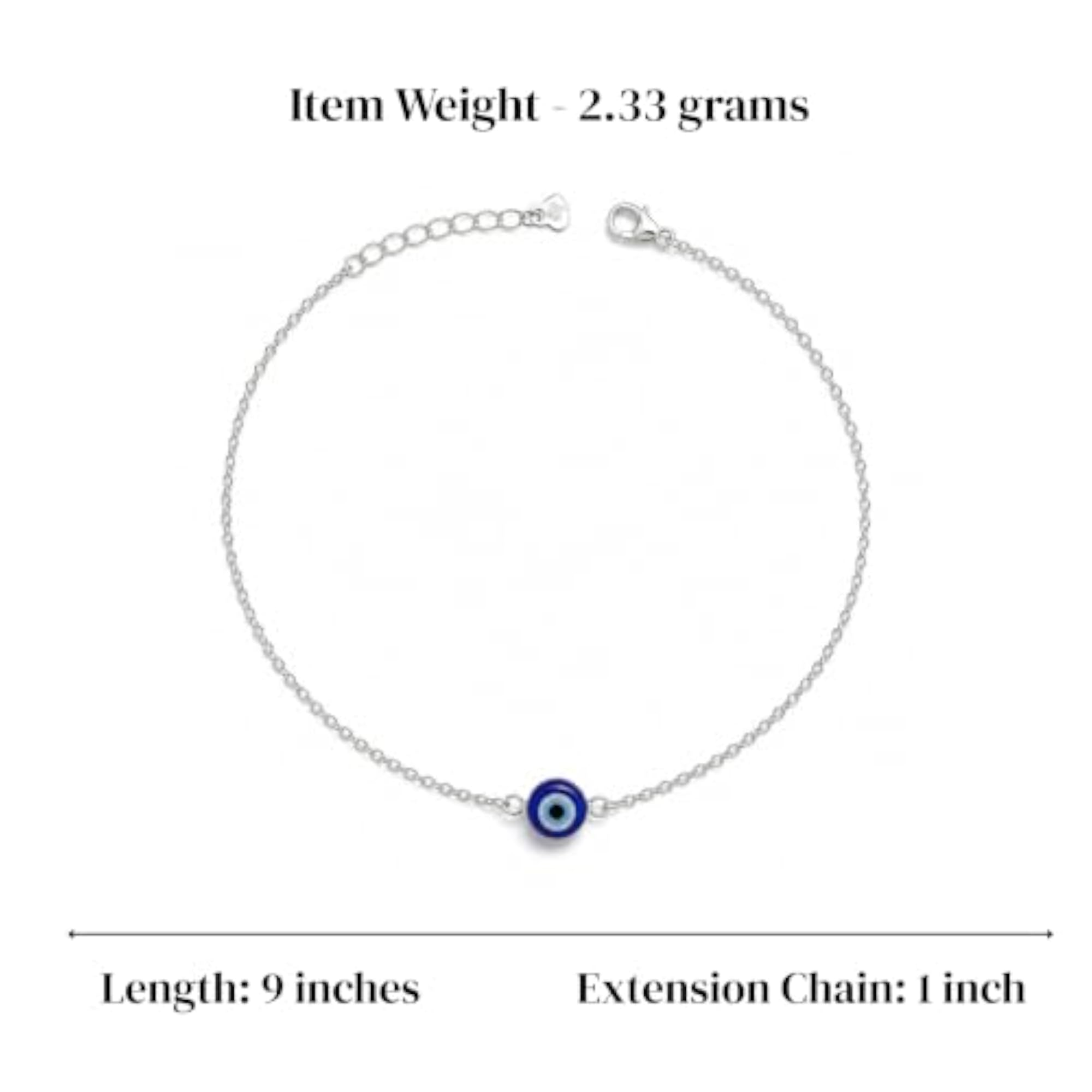 Women's 925 Sterling Evil Eye Anklet with Nazar Charm