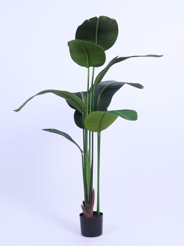 Image of ARICK DECOR 5Ft Artificial Bird of Paradise Plant in Pot, 5ft Realistic Faux Banana Leaf Tree for Home Decor, Office, Living Room & Balcony, Green