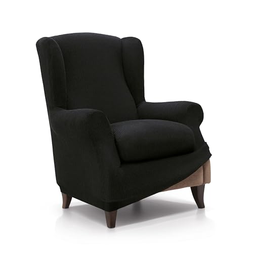FAVERTI® Funda de Sillón Orejero Elástica de 70 a 100cm | Modelo Reale | Negro | Funda Ajustable Sillón Orejero Universal | Protector de Calidad de Tejido Jacquard Tacto algodón