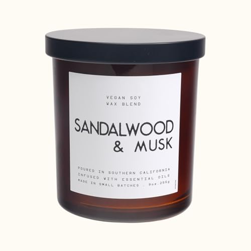 LEOBEN CO Sandalwood & Musk Scented Candle 9oz Contemporary Collection Design 50 hr Burn Time Poured in California Using Vegan Soy Wax and Essential Oils Made in Small Batches