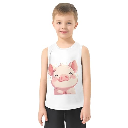 JUNZAN Cartoon Cute Pig White Boy Athletic Tank Tops Sleeveless Casual Vest Tees Active Tees for Beach Travel Sports 3T2