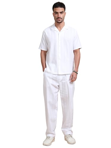 Image of StitchX Men's Airport Look Textured Seersucker Resort Cotton Shirt & Trouser Co-Ord Set S-2XL